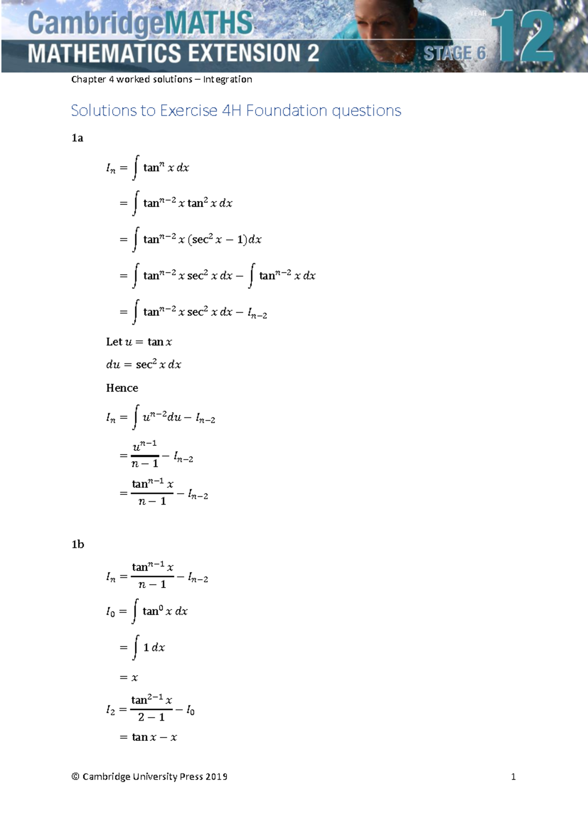 Chapter 4H Worked Solutions: Integration Exercises and Answers - Studocu