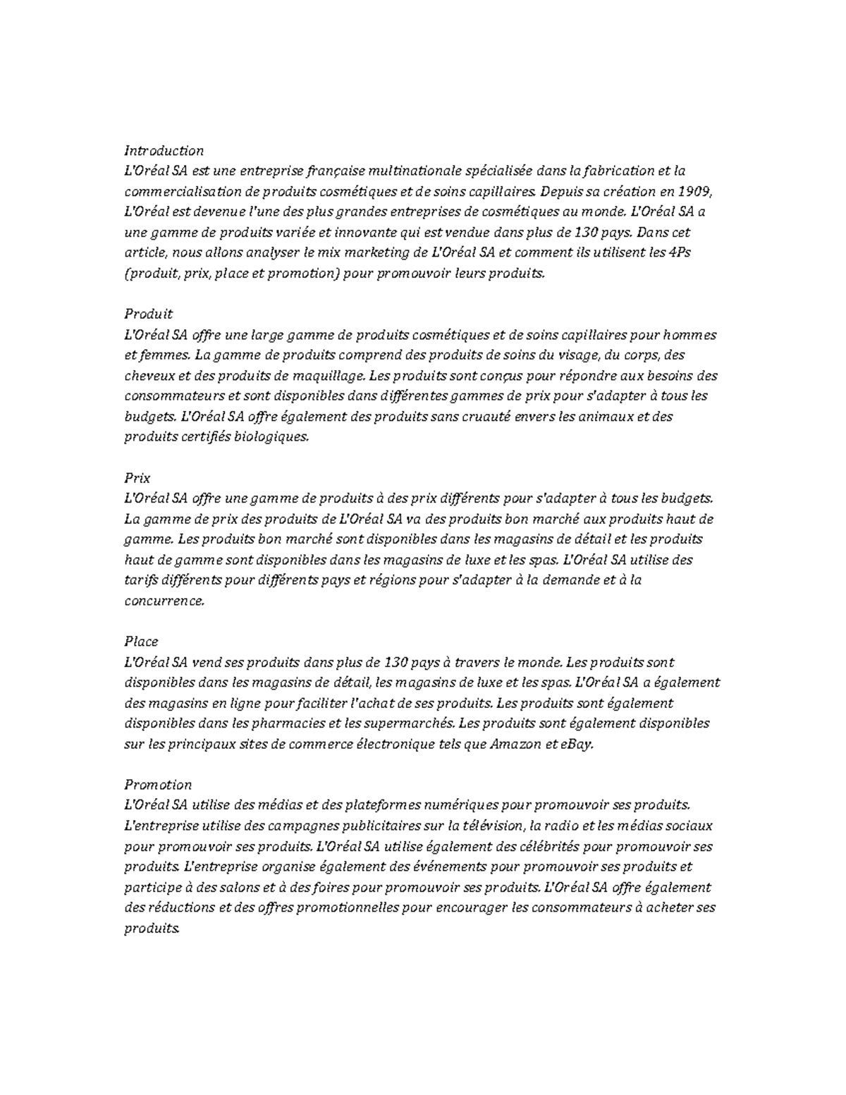 Analyse du mix marketing de L - Document Preview