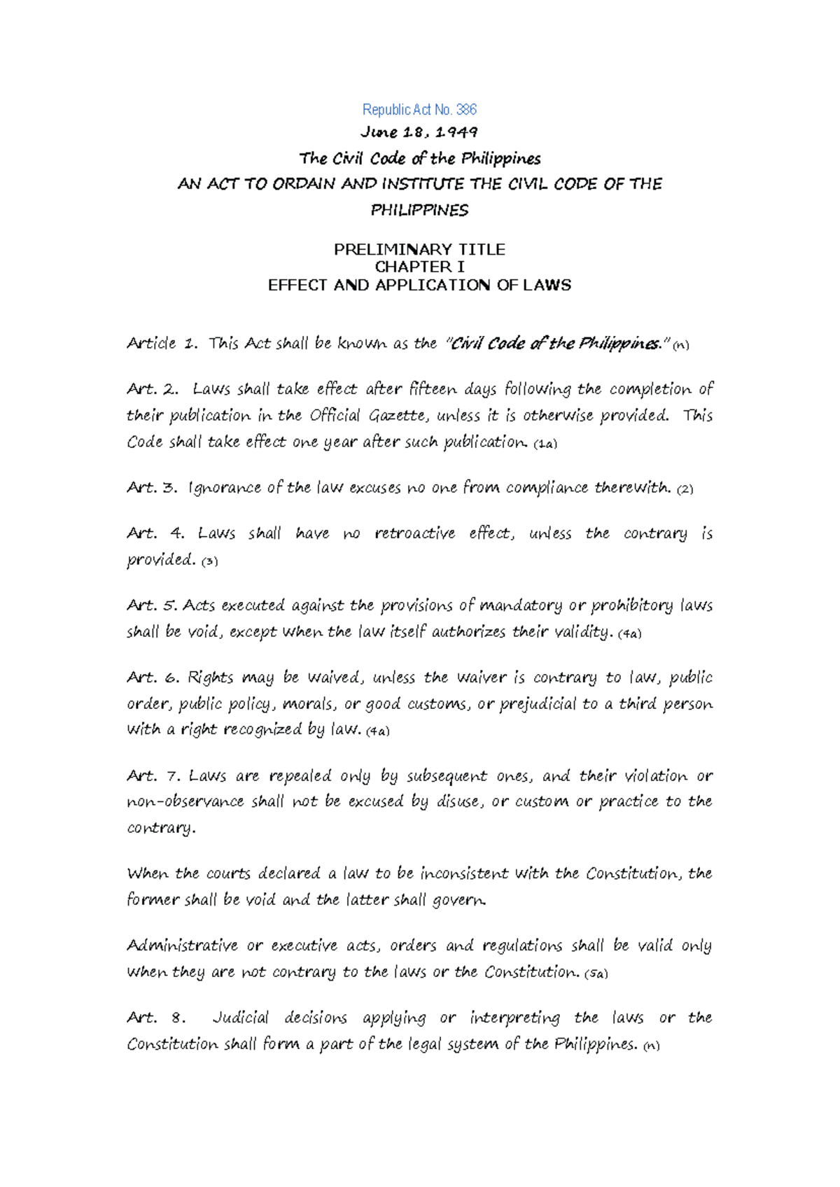 Civil Code of the Philippines: Preliminary Title & Articles Overview ...