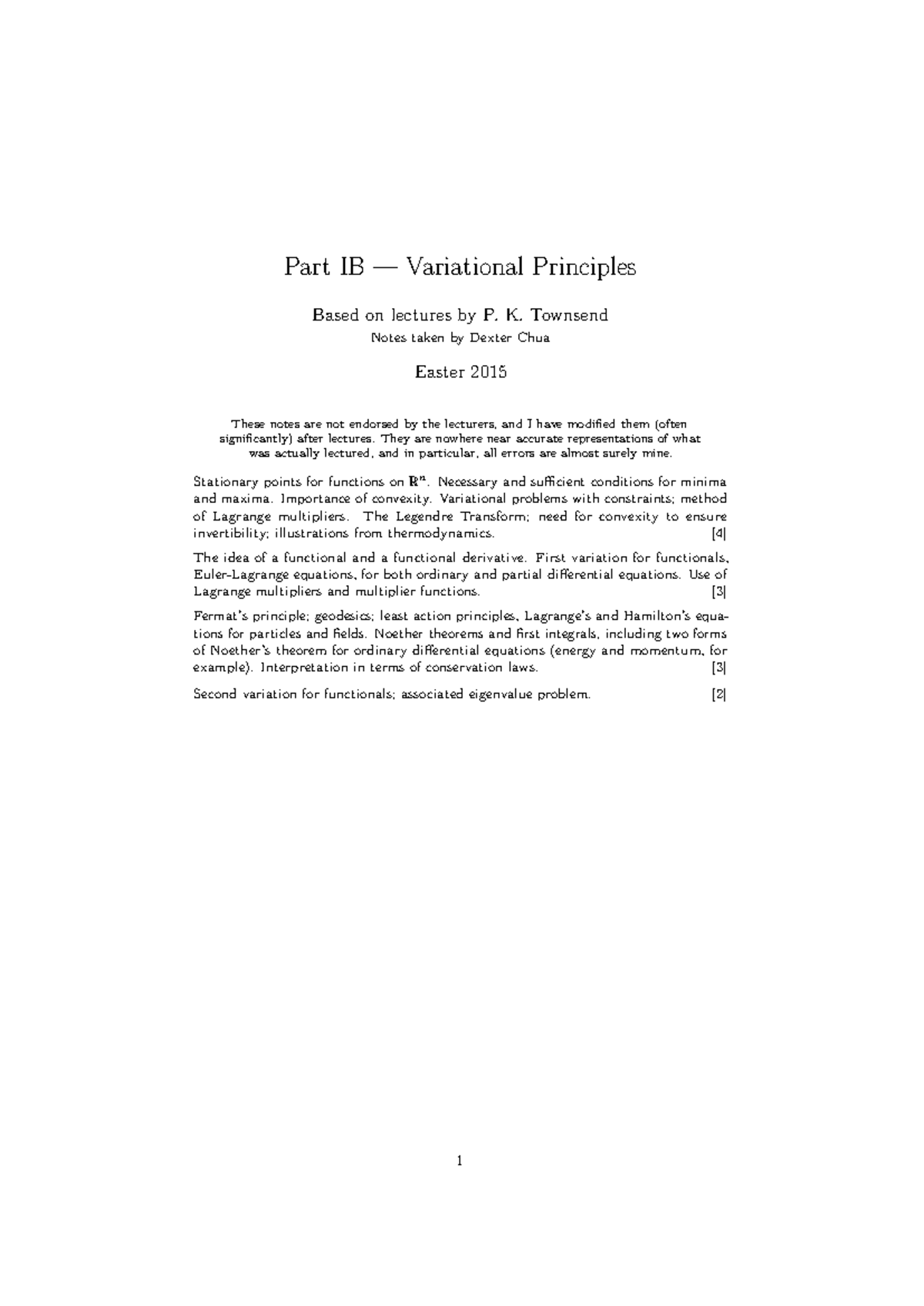 Variational Principles 2014-2015 Course Notes - Part IB — Variational ...