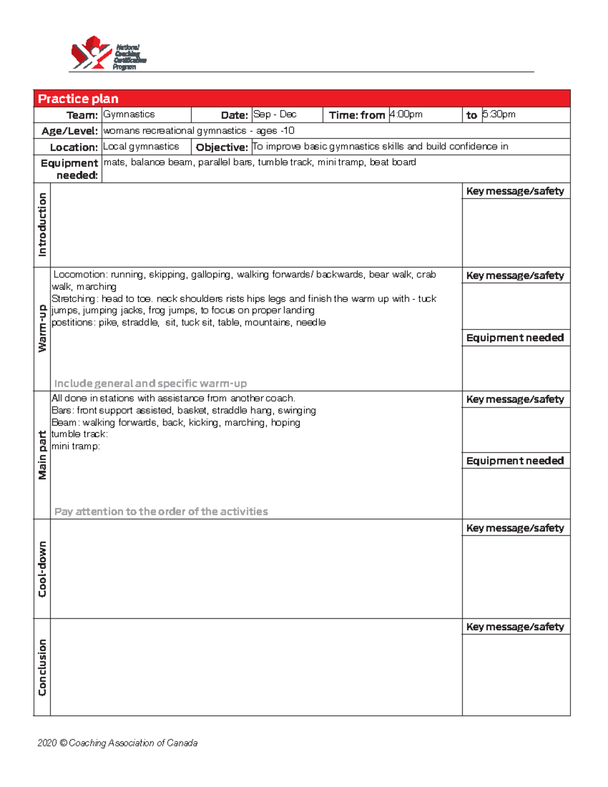 NCCP Practice Plan Template - 2020 © Coaching Association of Canada ...
