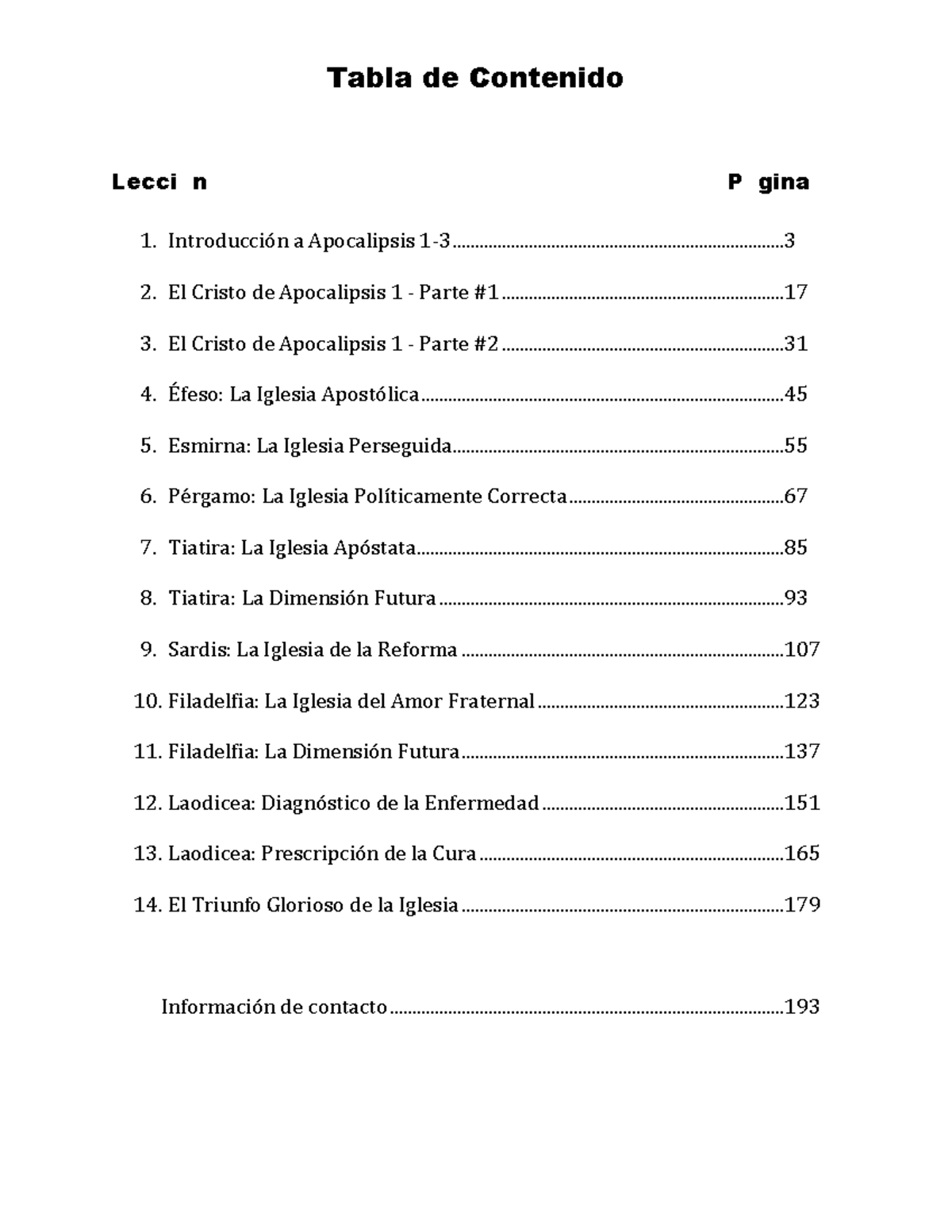 Lección sobre las 7 Iglesias en Apocalipsis - Pastor Esteban Bohr - Document Preview