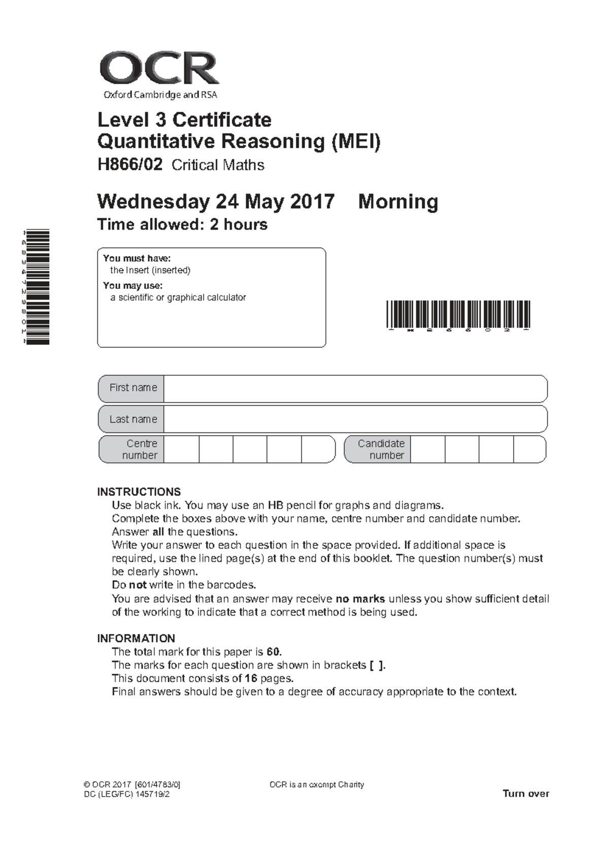 OCR Level 3 Certificate in Quantitative Reasoning (MEI) Critical Maths ...
