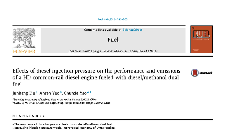 Effects of Diesel Injection Pressure on HD Diesel Engine Performance ...