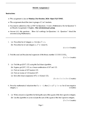 A1 2024 - Assignment - MA161: Discrete Mathematics I Assignment 1 ...