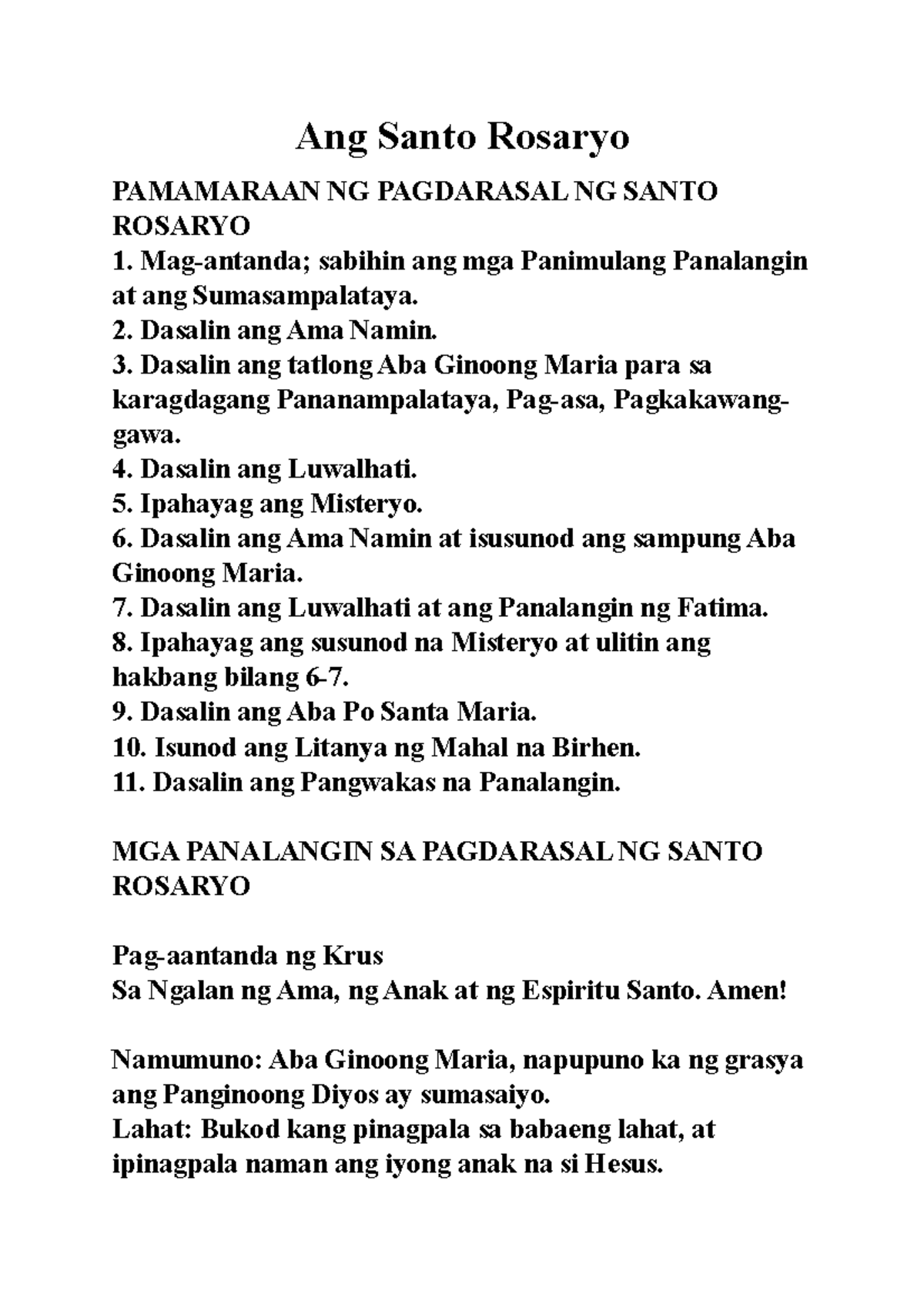 Ang Santo Rosaryo - For reference - Ang Santo Rosaryo PAMAMARAAN NG ...
