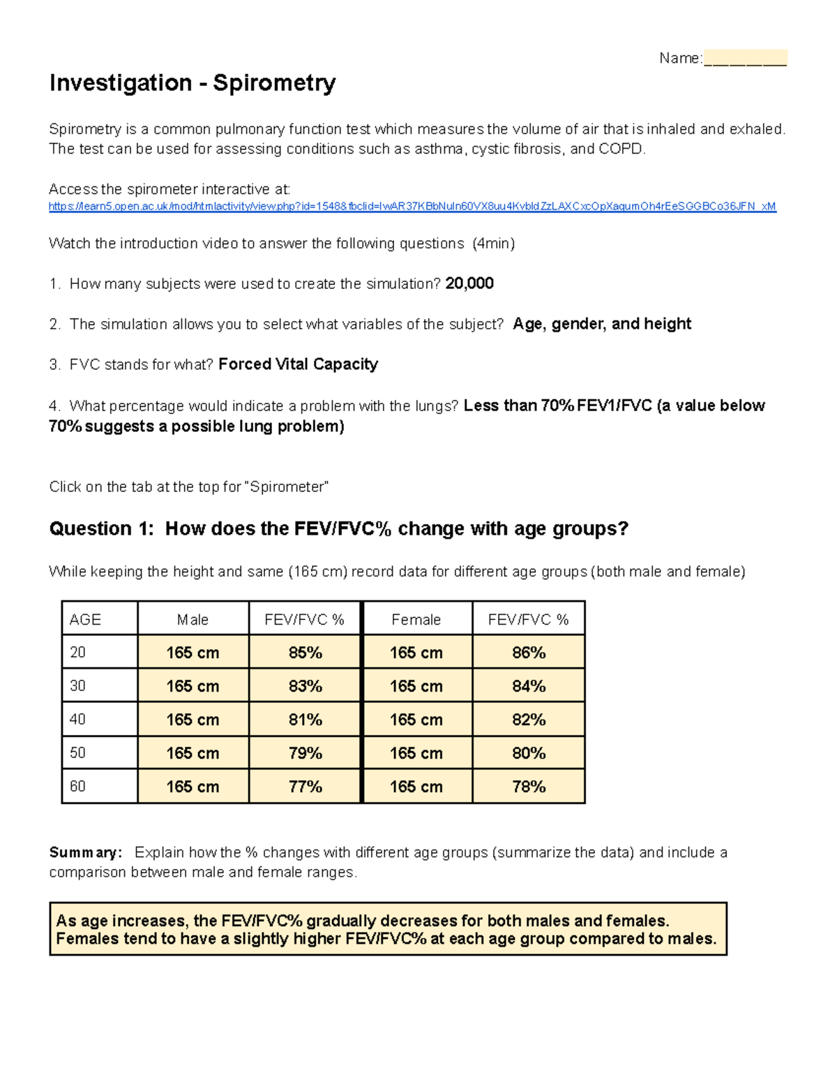 Lab Report: Spirometry Analysis and Age Group Comparison - 10798683 ...