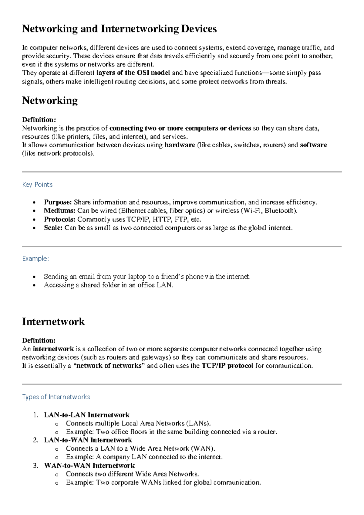 M3 - Networking and Internetworking Devices Overview - Studocu