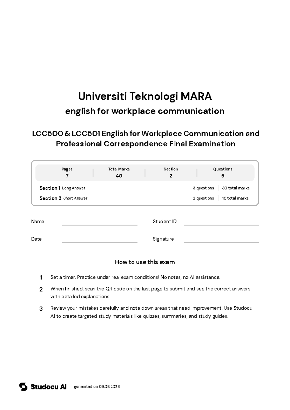 LCC500 & LCC501 Final Exam: Workplace Communication - Studocu