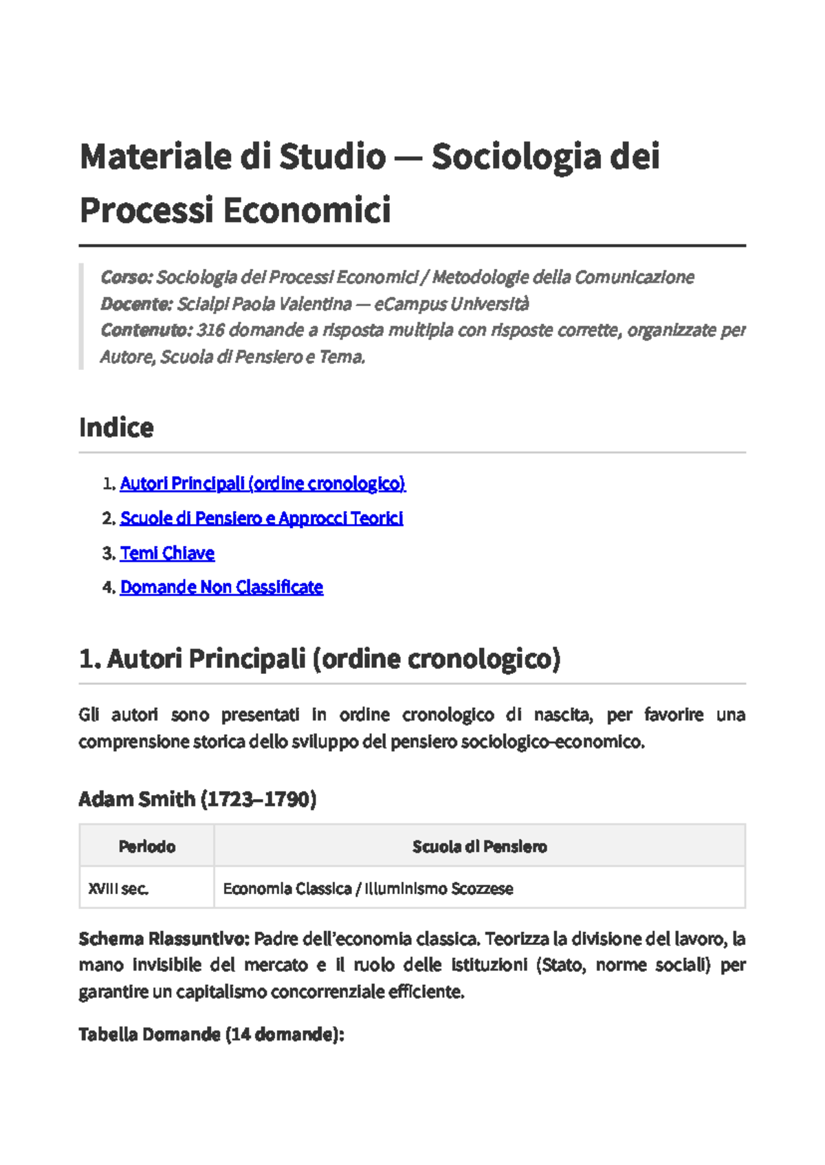 Materiale di Studio Sociologia dei Processi Economici - Corso Finale ...