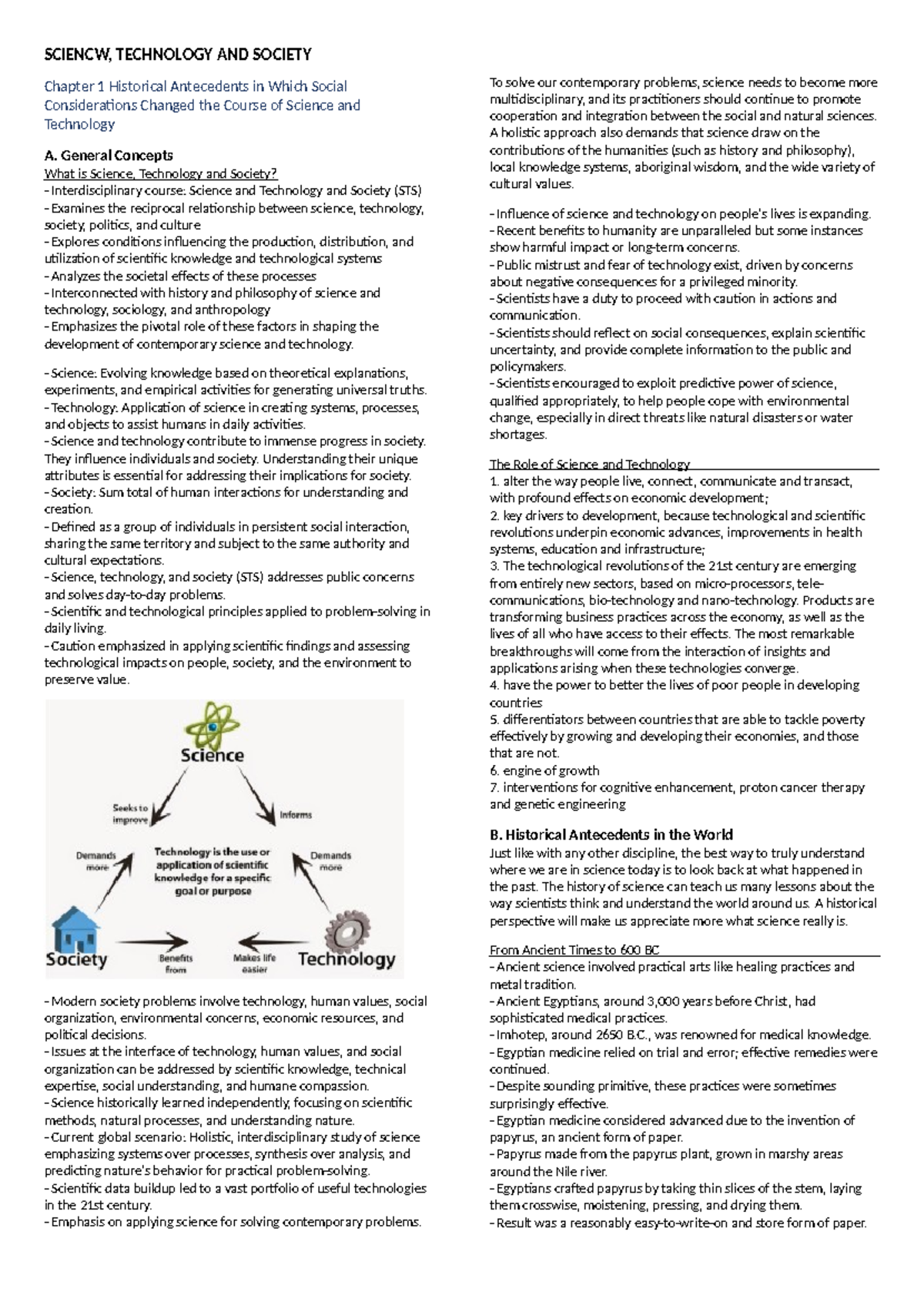 STS reviewer - SCIENCW, TECHNOLOGY AND SOCIETY Chapter 1 Historical ...