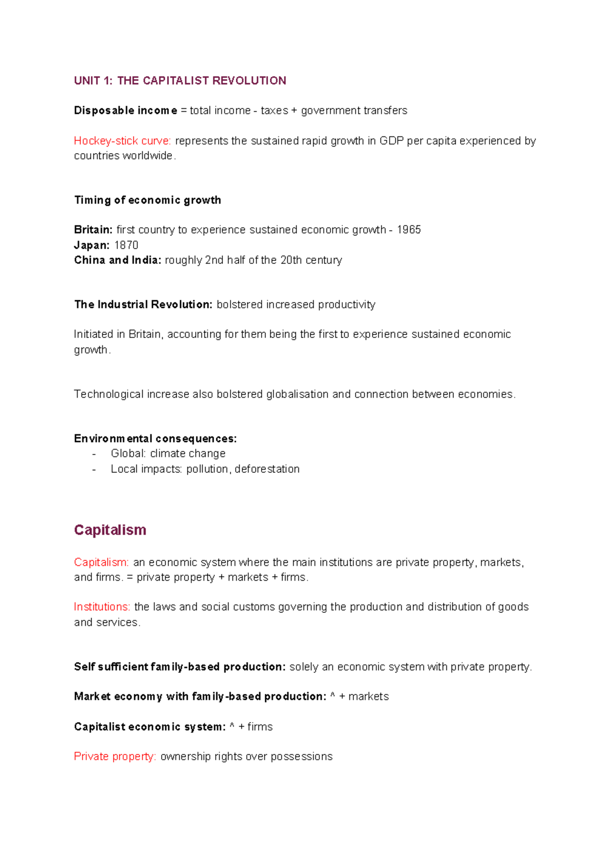 ECON1020: Unit 1 - The Capitalist Revolution and Economic Growth ...