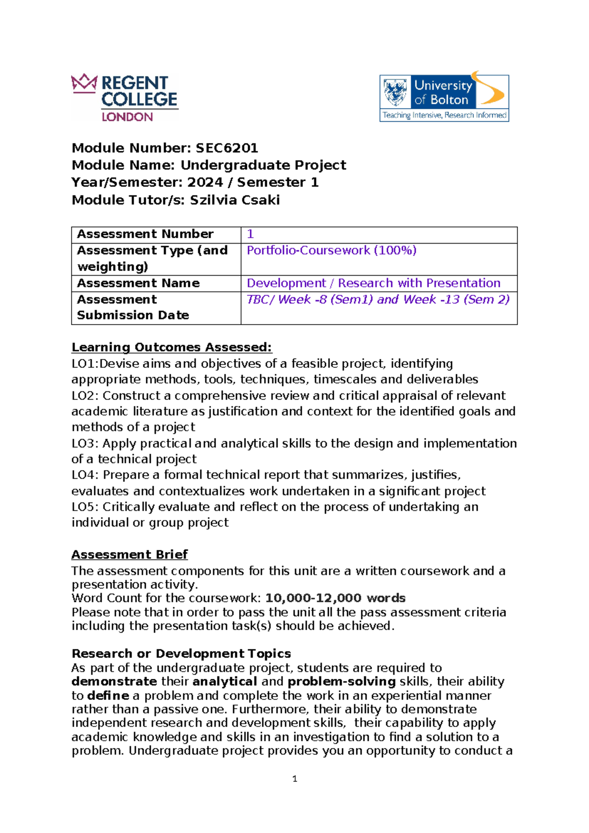 SEC6201 Undergraduate Project Assessment Brief 23-24 APR 24 - Module ...