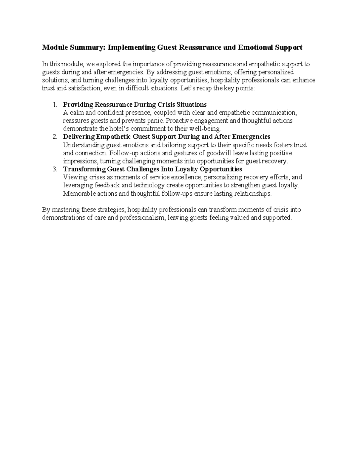 Module 5: Implementing Guest Reassurance & Emotional Support in ...