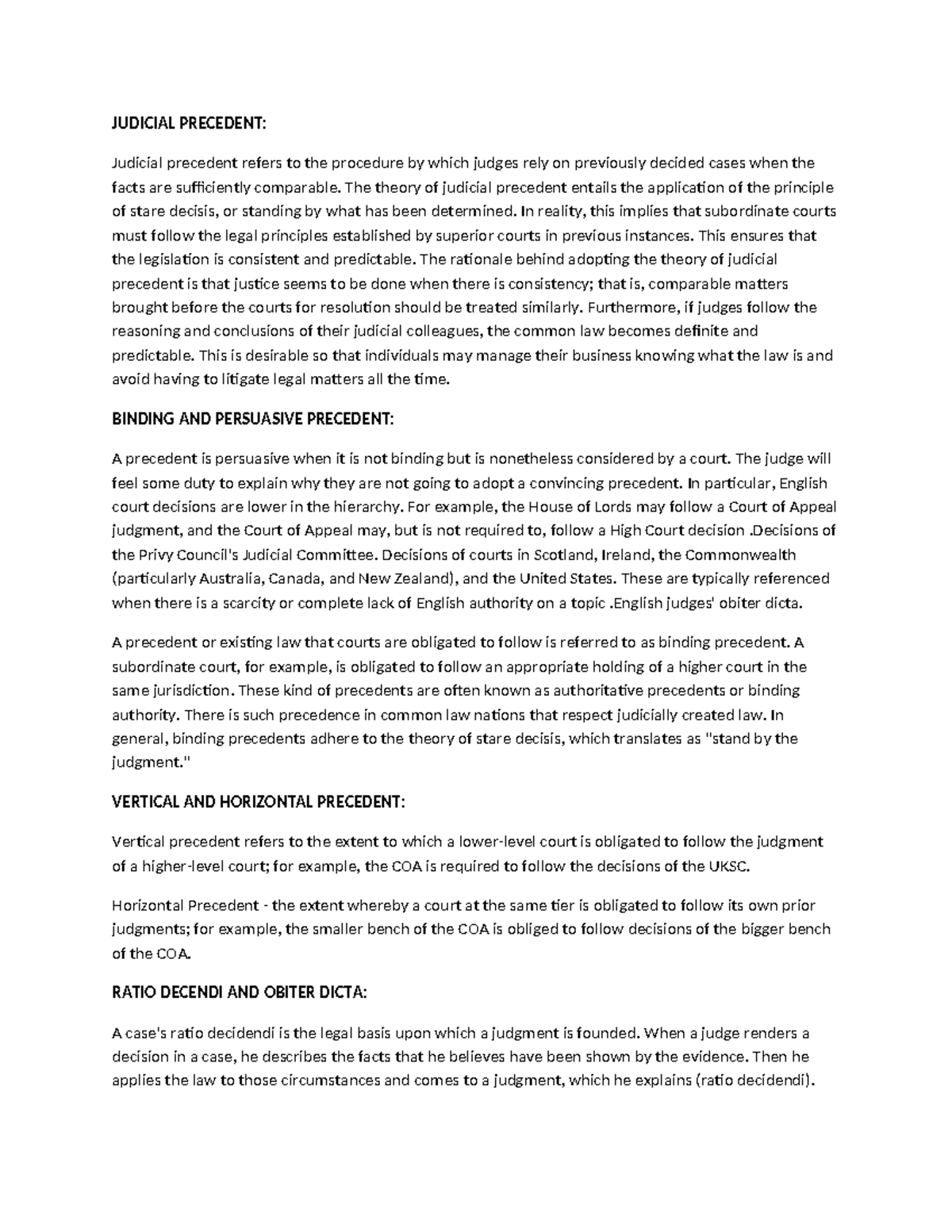 LSM Essay on Judicial Precedent: Principles and Practice Analysis - Studocu