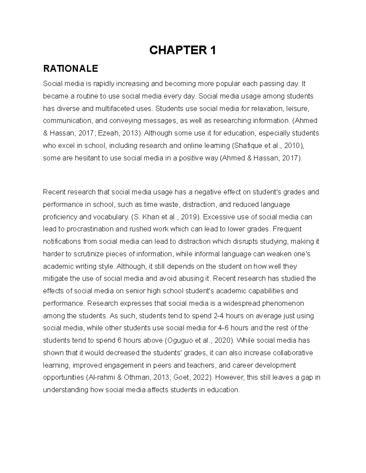 Rationale - Ch1 Research - CHAPTER 1 RATIONALE Social media is rapidly ...