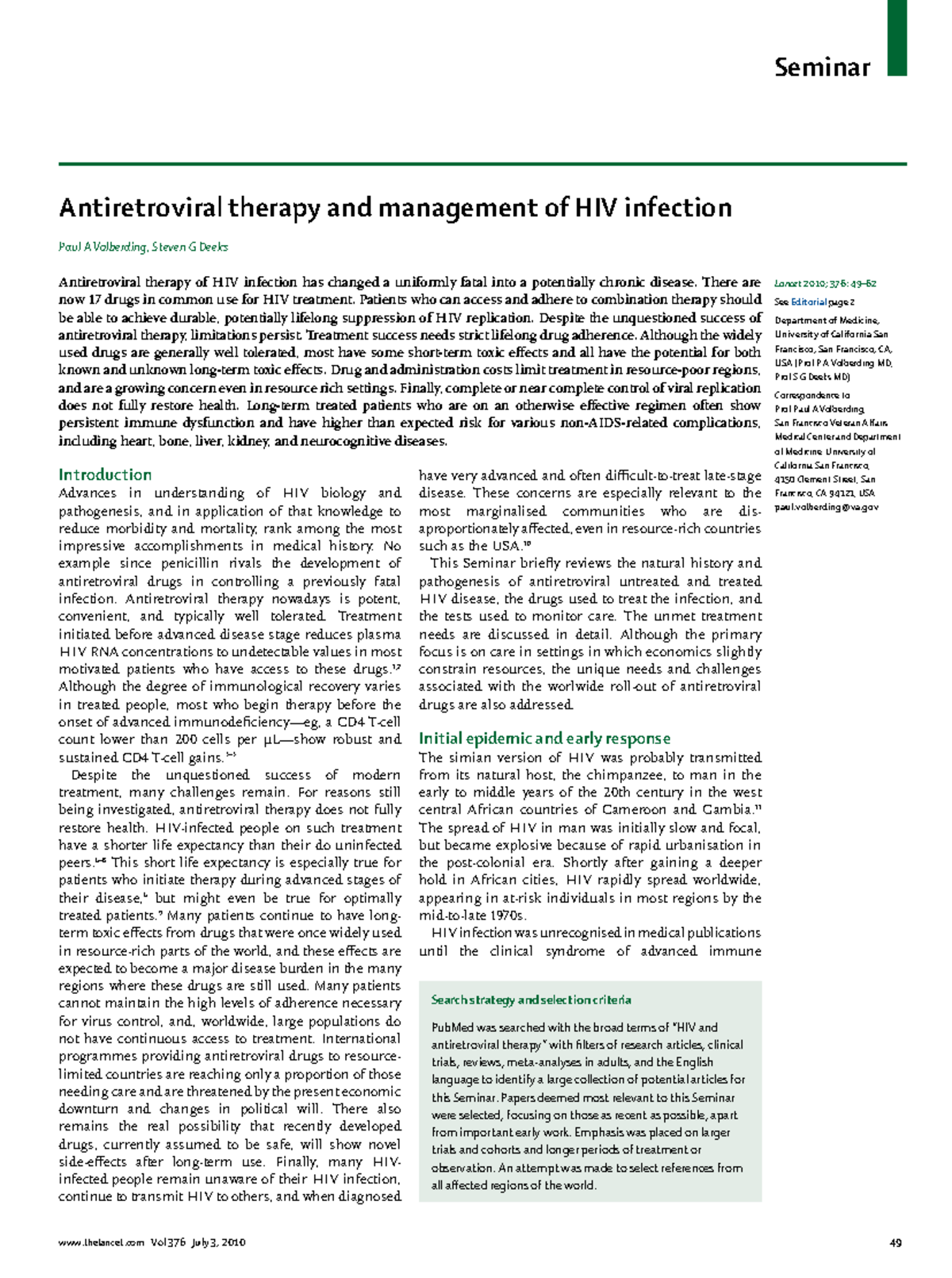 Seminar on antiretroviral therapy and management of HIV infection (Vol ...