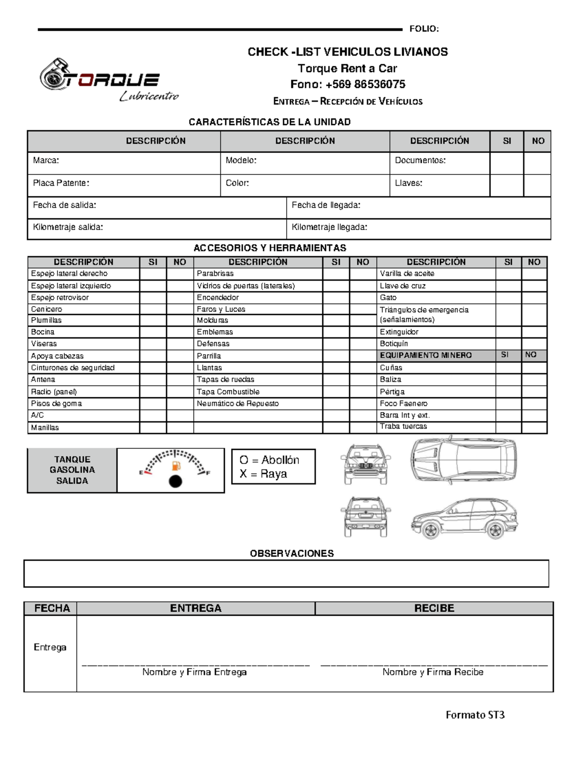 Check List para Entrega y Recepción de Vehículos - Torque Rent a Car ...