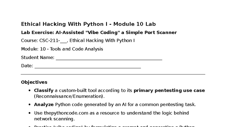 Ethical Hacking With Python I - Module 10 Lab: Simple Port Scanner ...