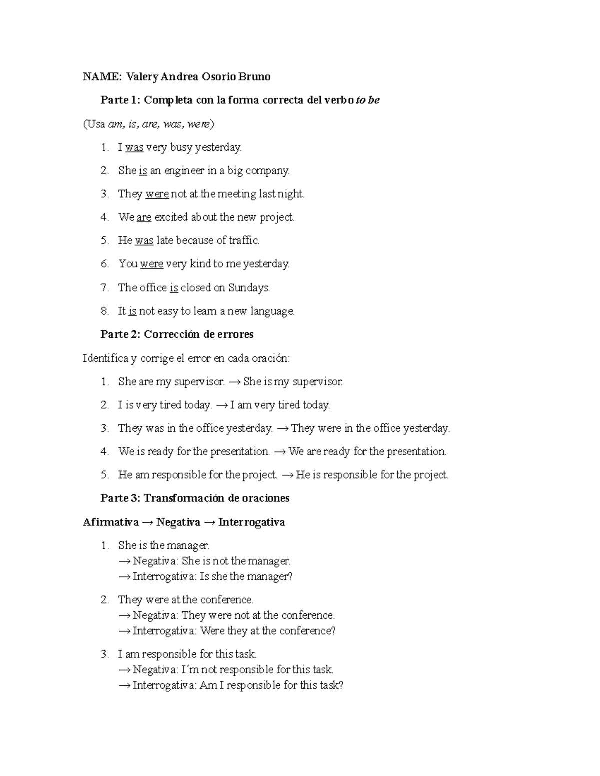 VERB TO BE TASK - Complete and Correct Usage Activities - Studocu