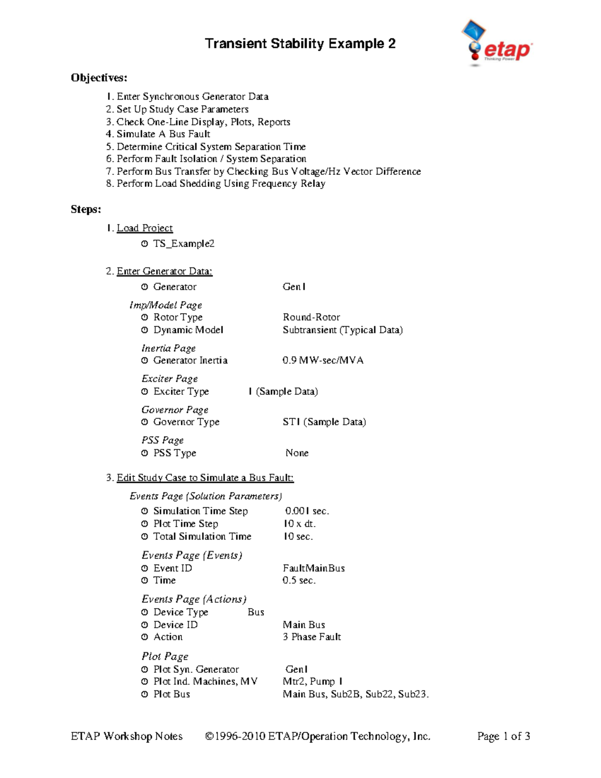 Transient Stability Example 2: Bus Fault & Isolation Study Guide - Studocu
