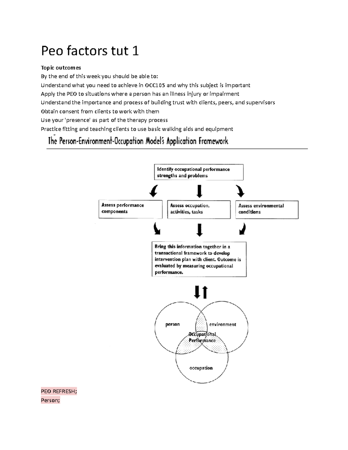 OCC105 Final Exam Study Notes: PEO Factors and Manual Handling - Studocu