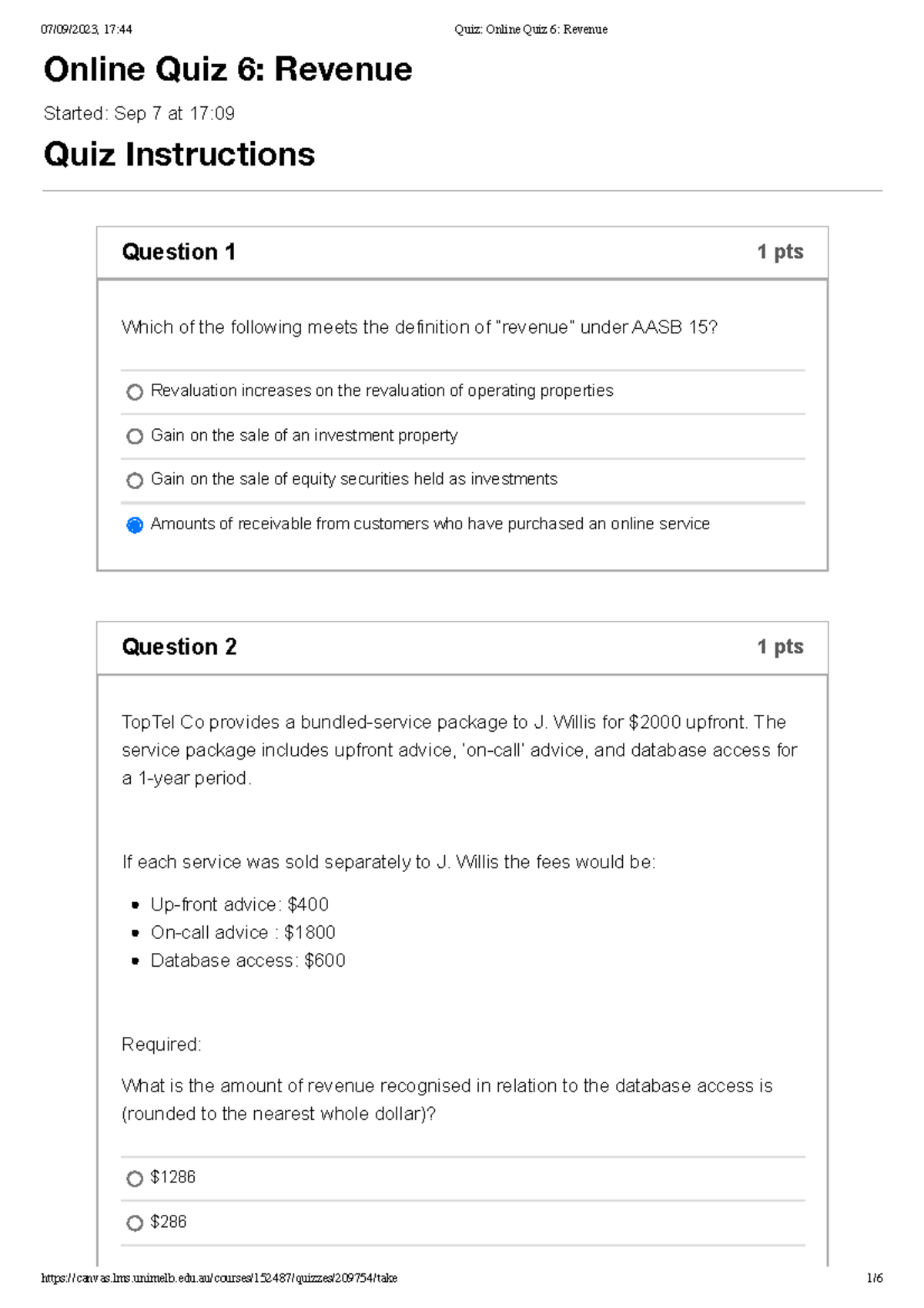Online Quiz 6: Understanding Revenue Recognition Principles - Studocu