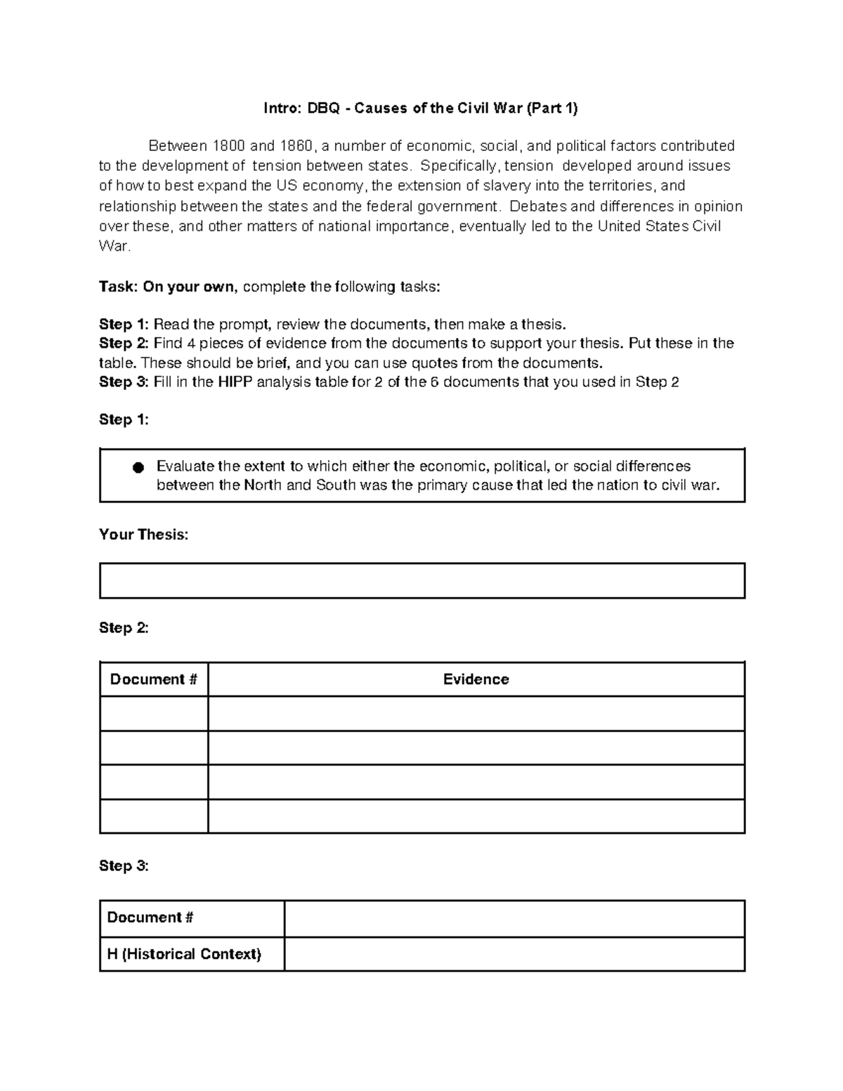 Intro DBQ - Exploring Economic, Social, and Political Causes of Civil ...