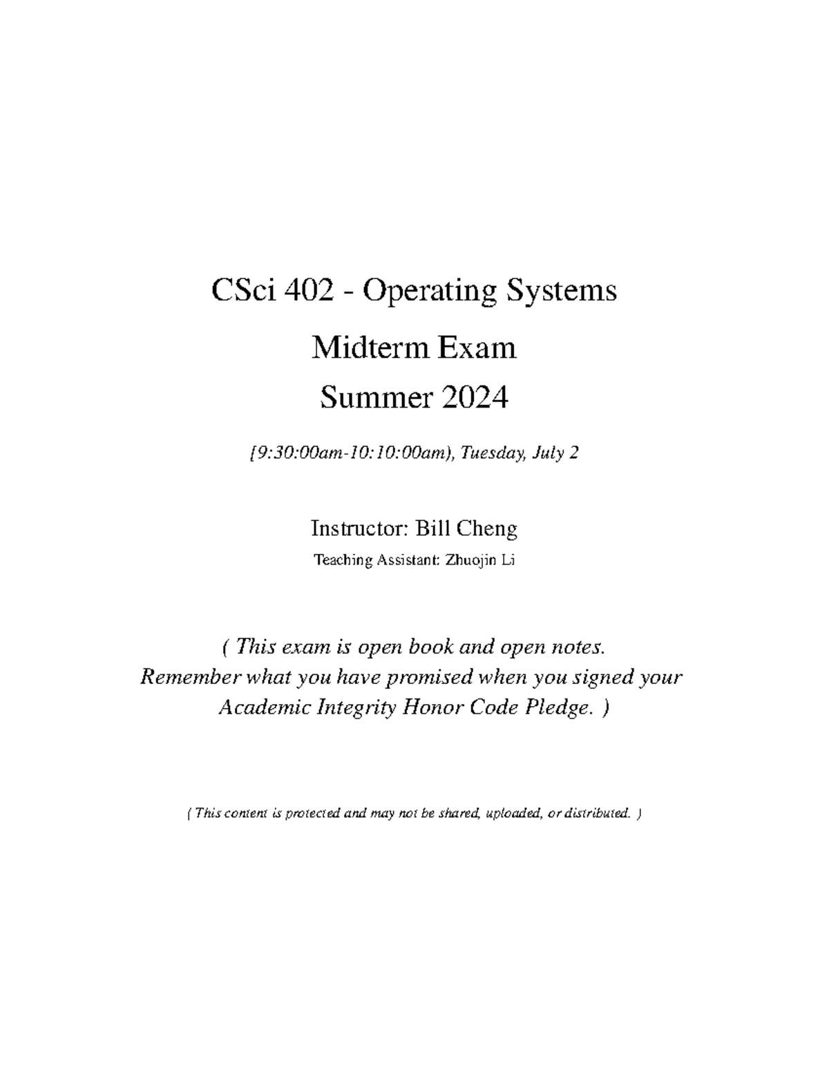 M24-den-midterm - Mid term - CSci 402 - Operating Systems Midterm Exam ...