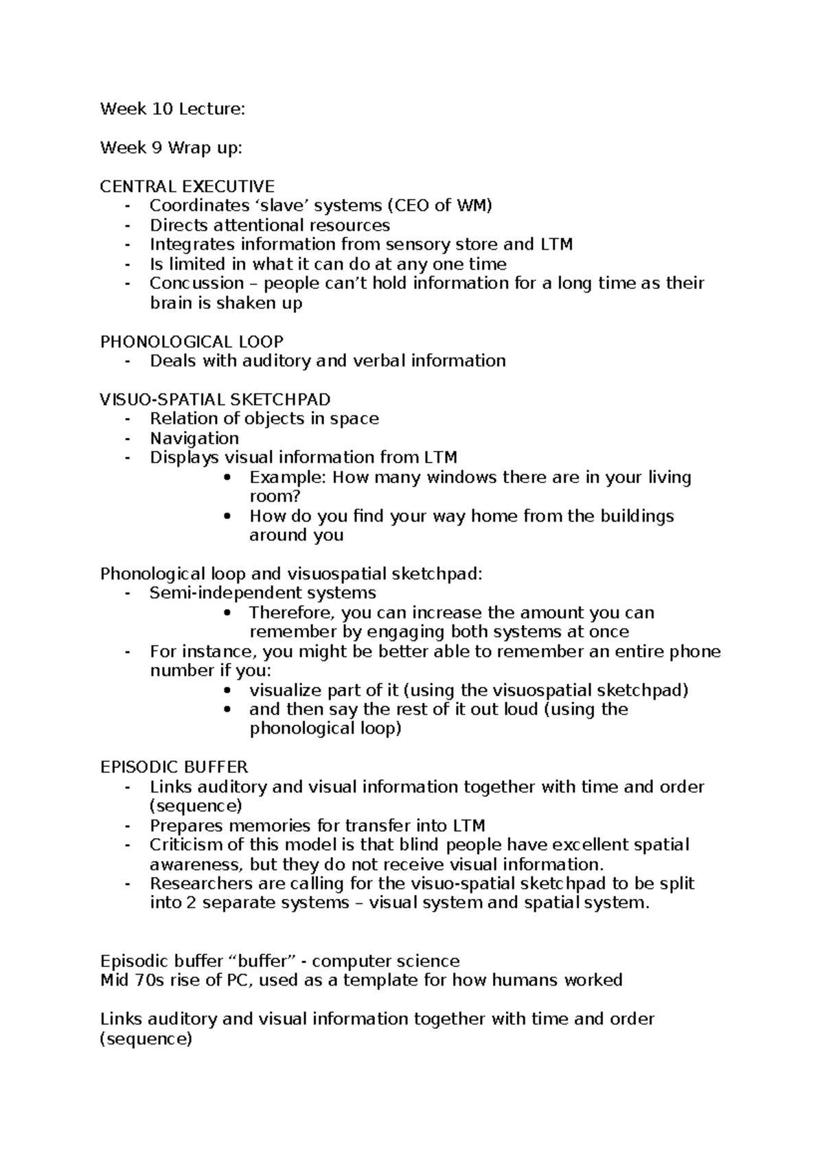 Week 10 Lecture Notes: Memory Models & False Memories in Psych - Studocu