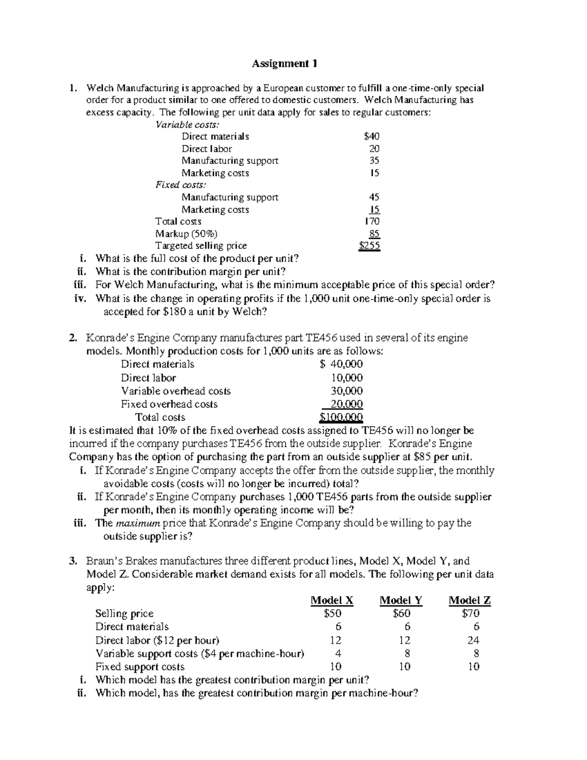 Group Assignment 1: Cost Analysis and Pricing Strategies in ...
