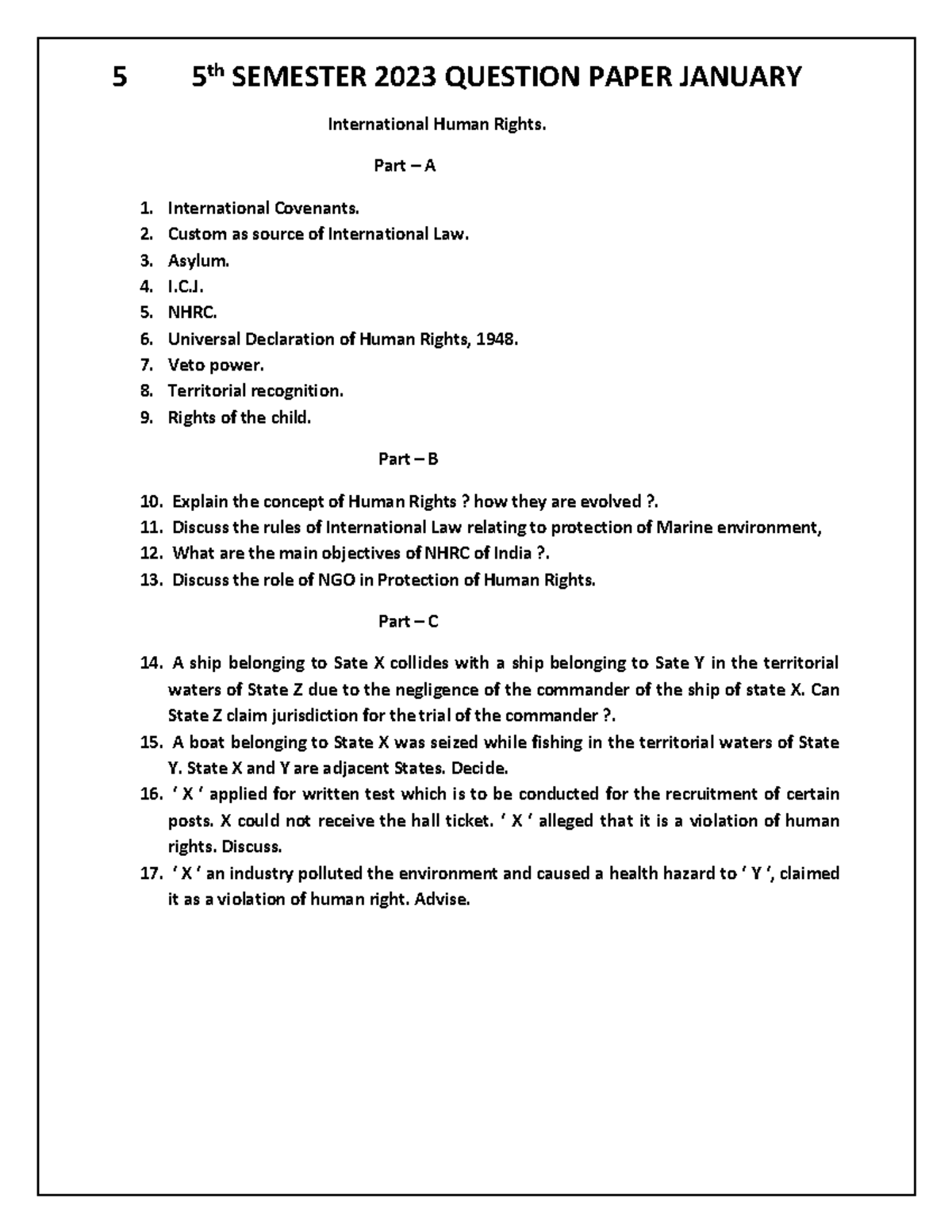 5th SEMESTER 2023 QUESTION PAPER: INTERNATIONAL HUMAN RIGHTS (30255 ...