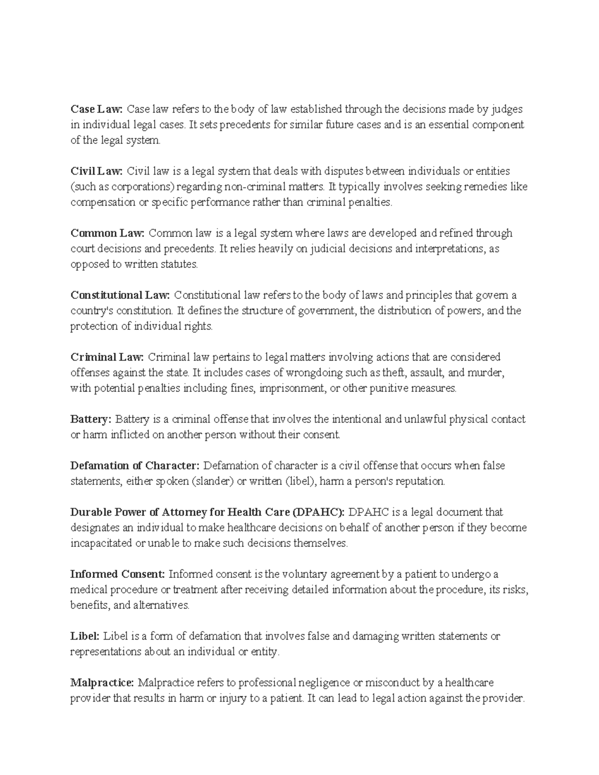 Legal Terminology and Concepts: Module 6 Vocab - Studocu