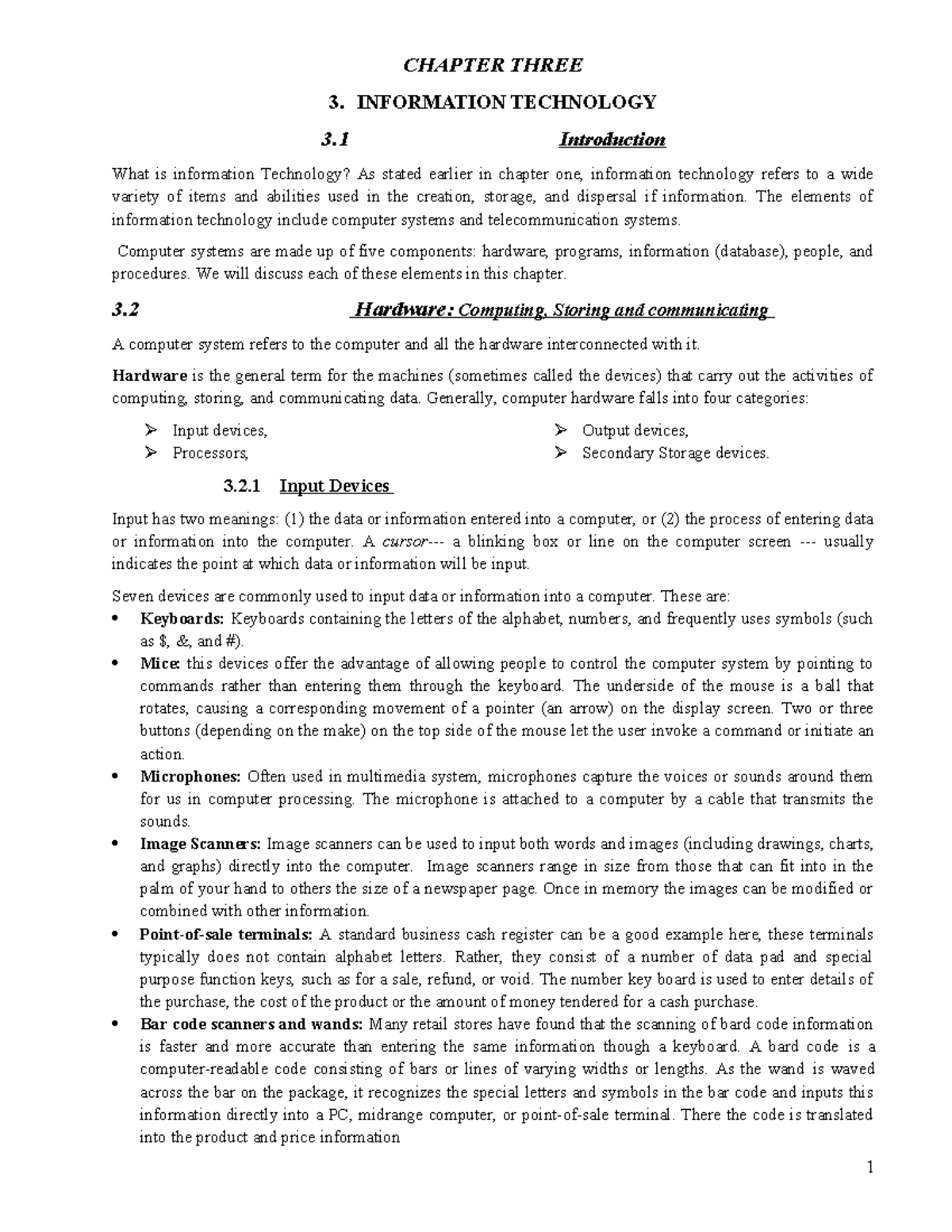 Chapter 3: Information Technology Overview - MIS-1 - Studocu