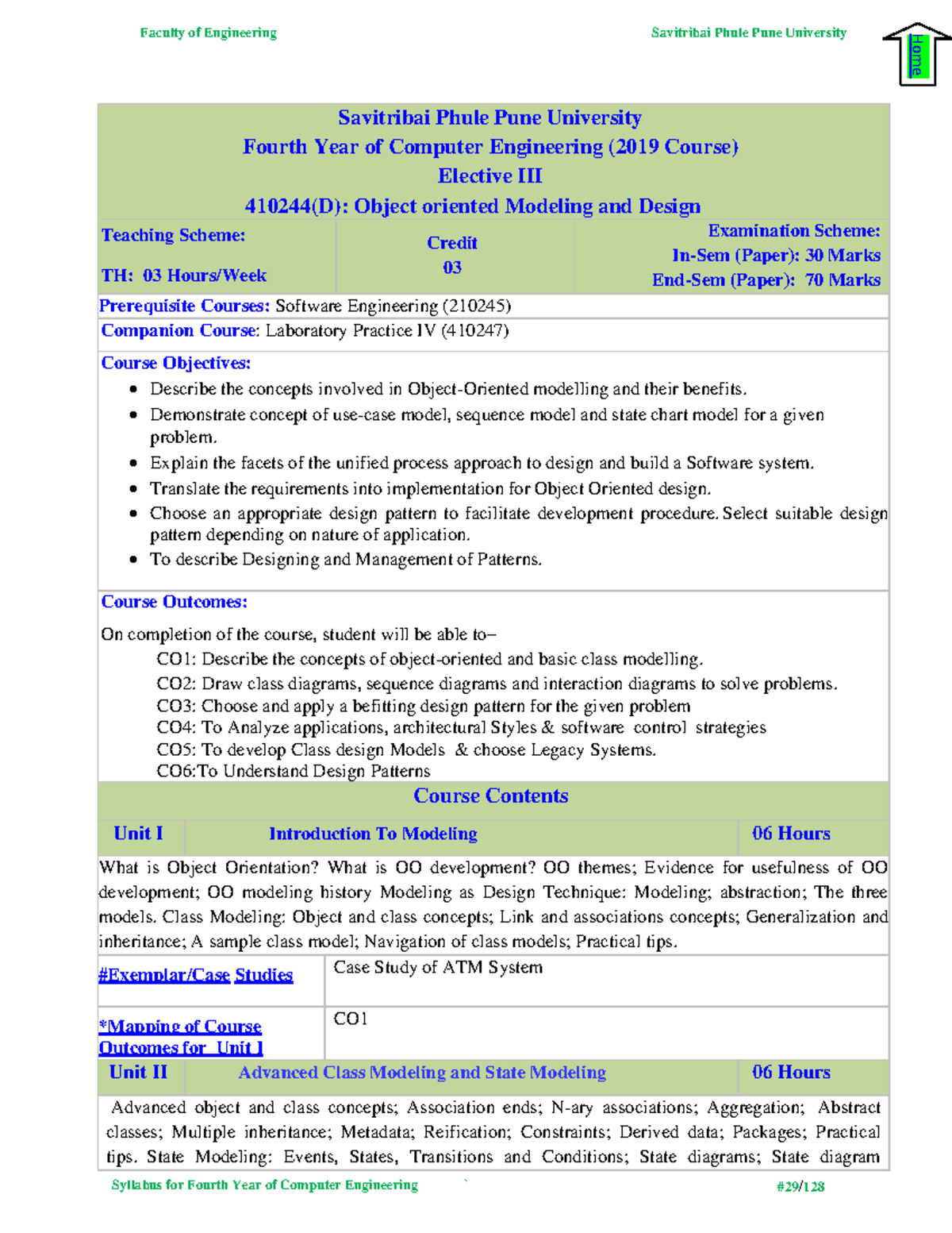 OOMD 410244(D) Syllabus: Object Oriented Modeling & Design - Studocu