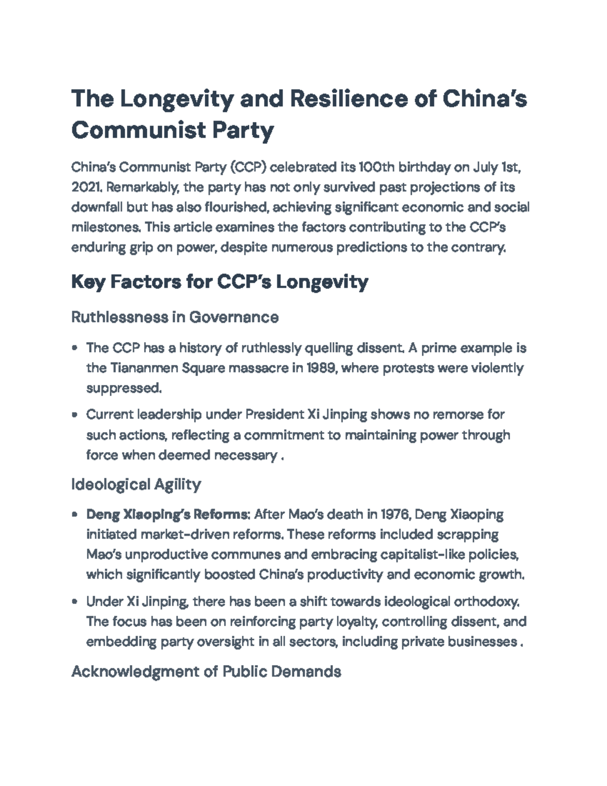 The Endurance of the CCP: Factors Behind Its Longevity and Resilience ...