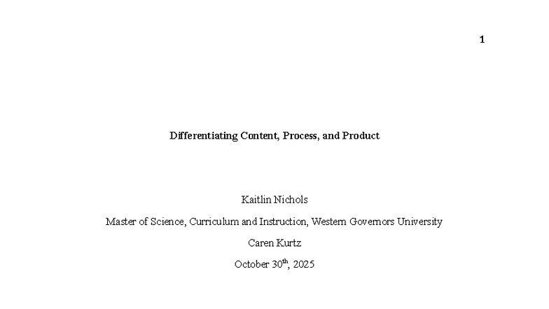 Differentiating Content, Process, and Product in 3rd Grade Math (D187 ...