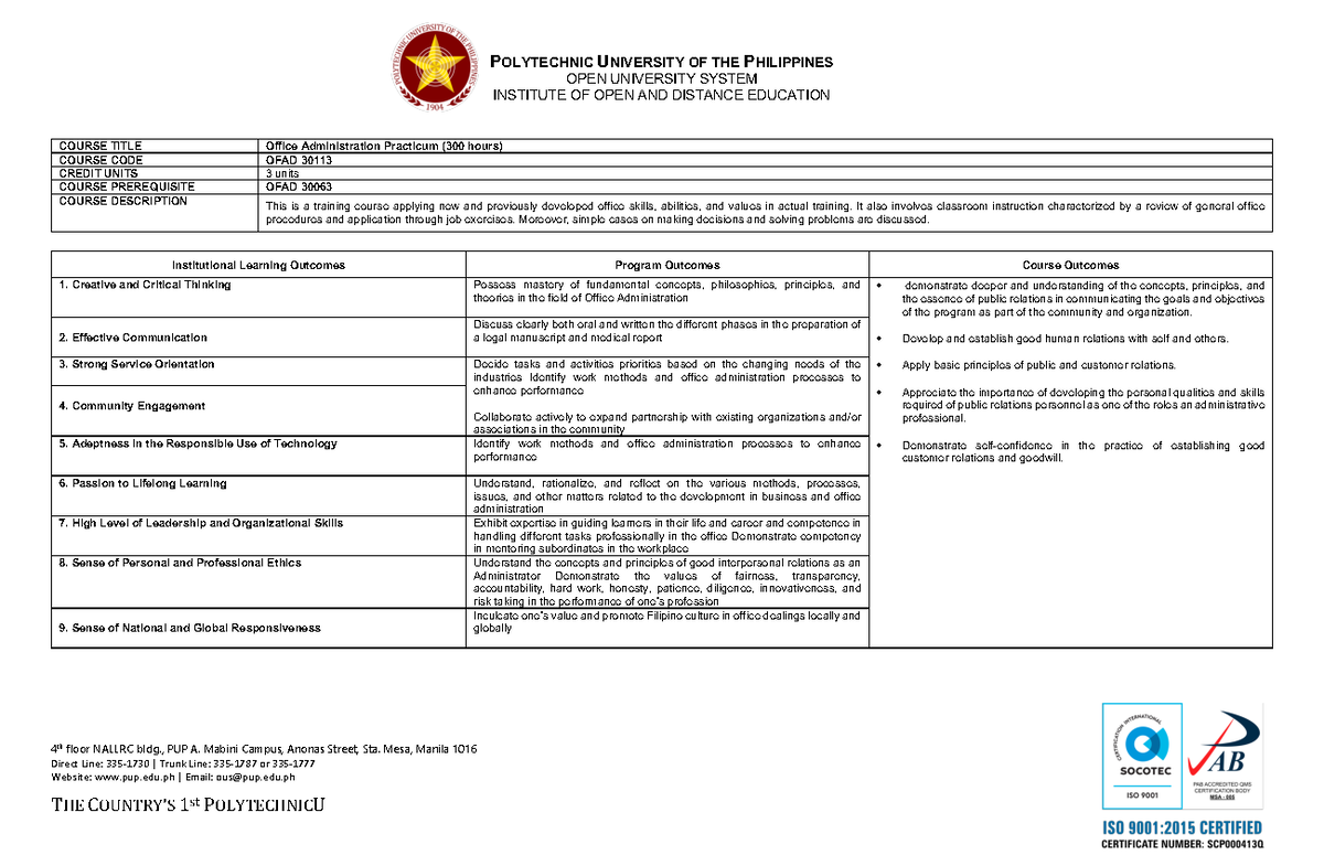 Revise-2022 Office Administration Practicum Guide (OFAD 30113) - Studocu