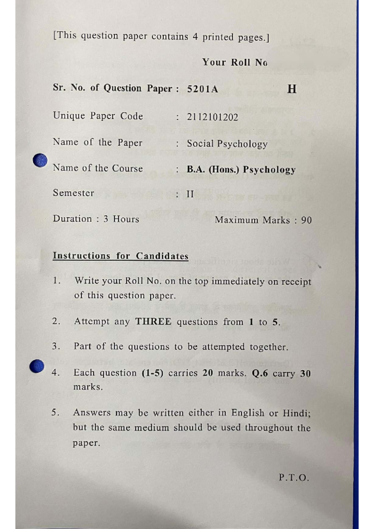 2024 NEP SP PYQ - Social Psychology Question Paper (B.A. Hons.) - Studocu