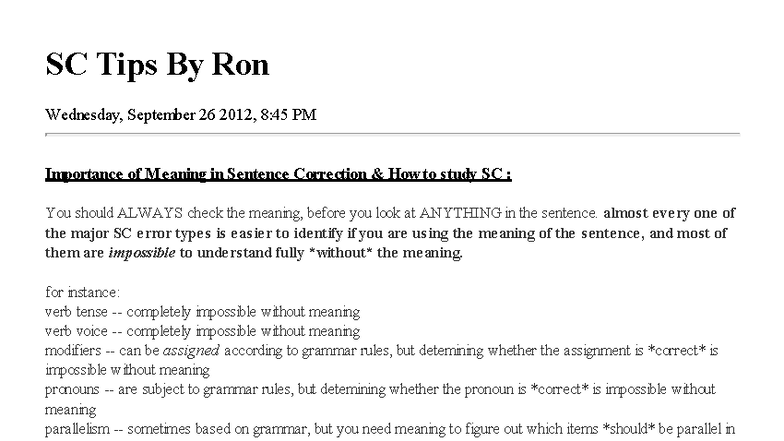 SC Tips: Importance of Meaning in Sentence Correction - Studocu