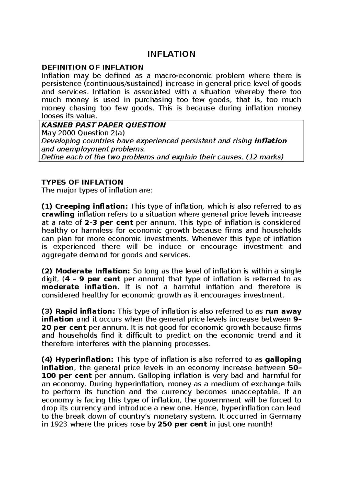 KASNEB PAST PAPER: Understanding Inflation and Its Economic Impacts ...