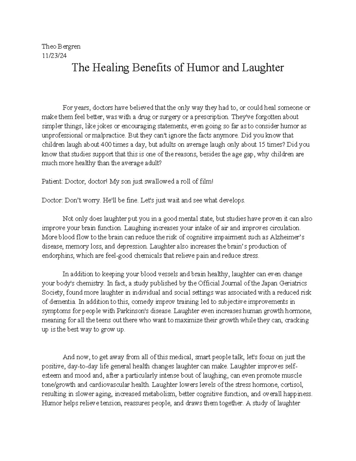 The Healing Benefits of Humor and Laughter - Theo Bergren 11/23/ The ...