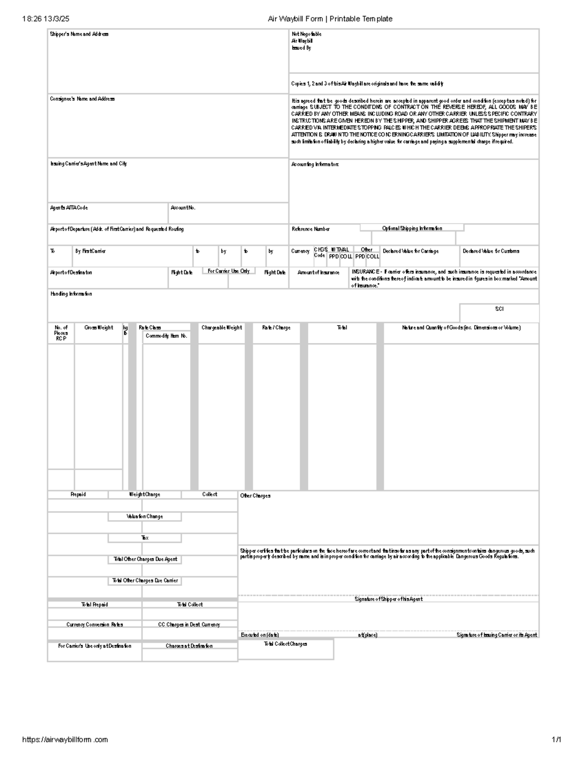 18:26 Air Waybill Form - Printable Template for Shipping - Studocu