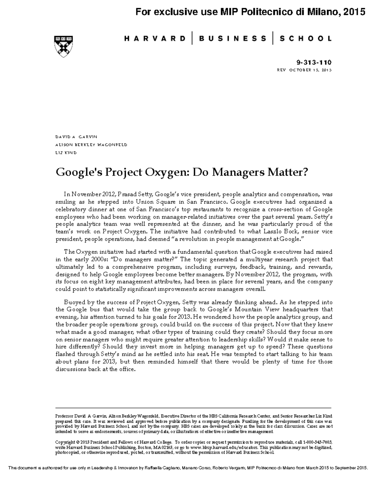 Project Oxygen: Do Managers Matter? - Case Study for L&I at MIP ...