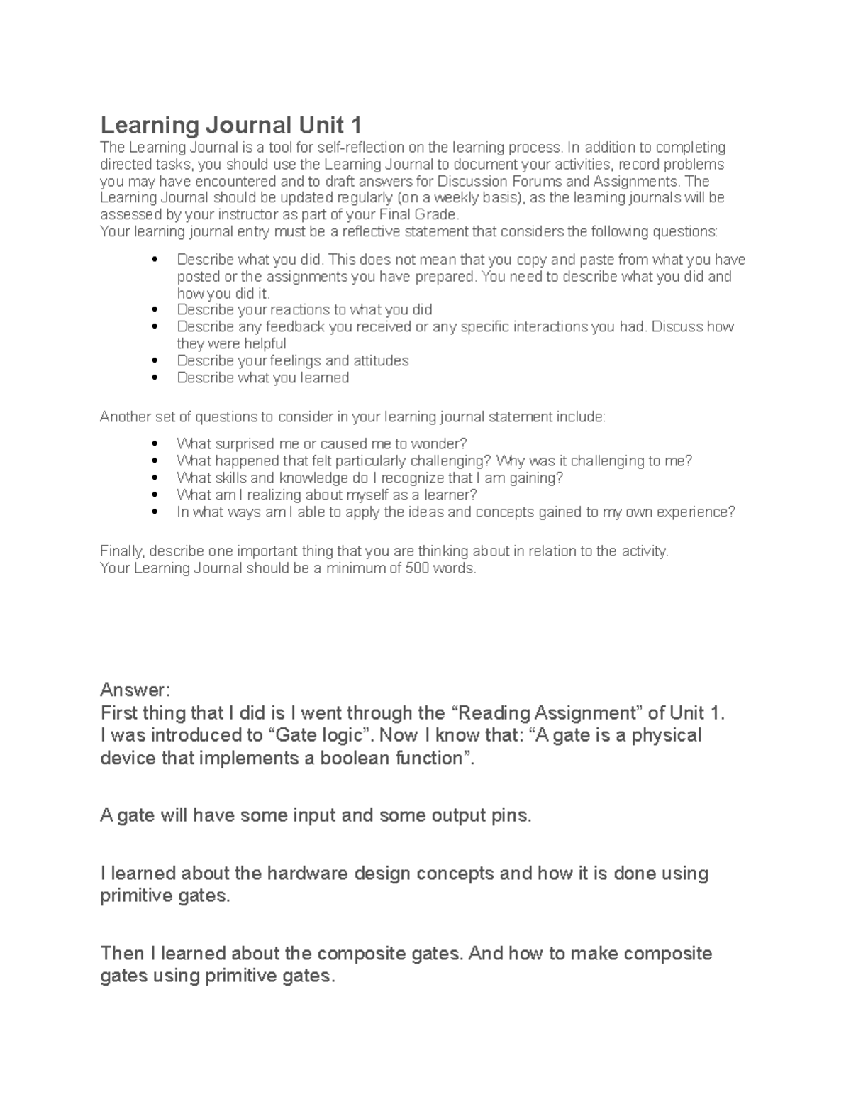 CS1104 Learning Journal unit1 - Learning Journal Unit 1 The Learning ...
