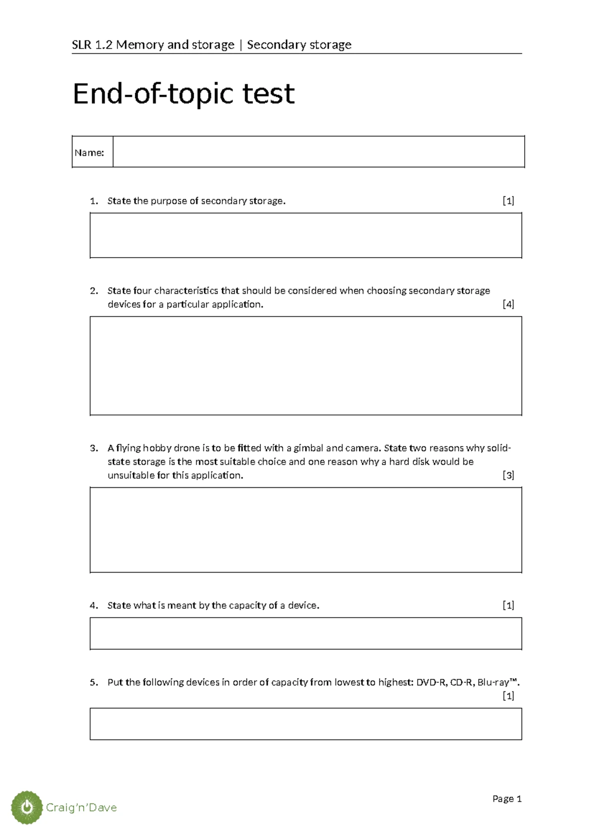 1.2 Test 1 - Primary Storage: Key Concepts and Answers - Studocu