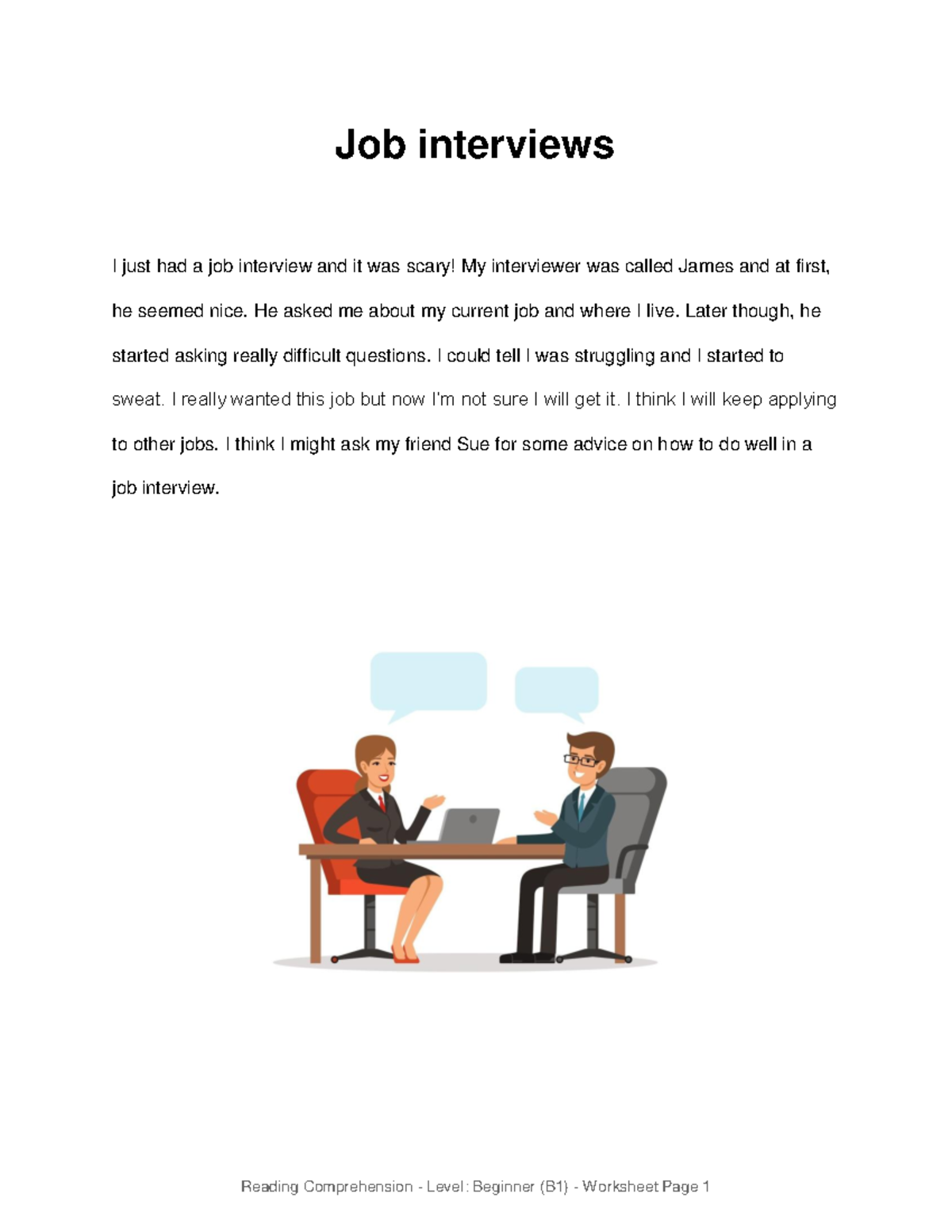 Reading Activity: Job Interview Worksheet (B1) - Rebeca Balón - Studocu
