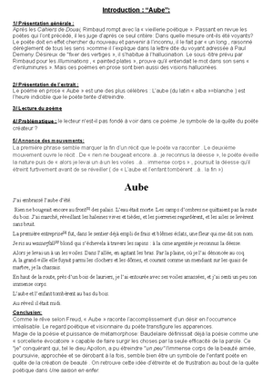 Fiche de révision : Les Cahiers de Douai de Rimbaud (22 poèmes) - Studocu