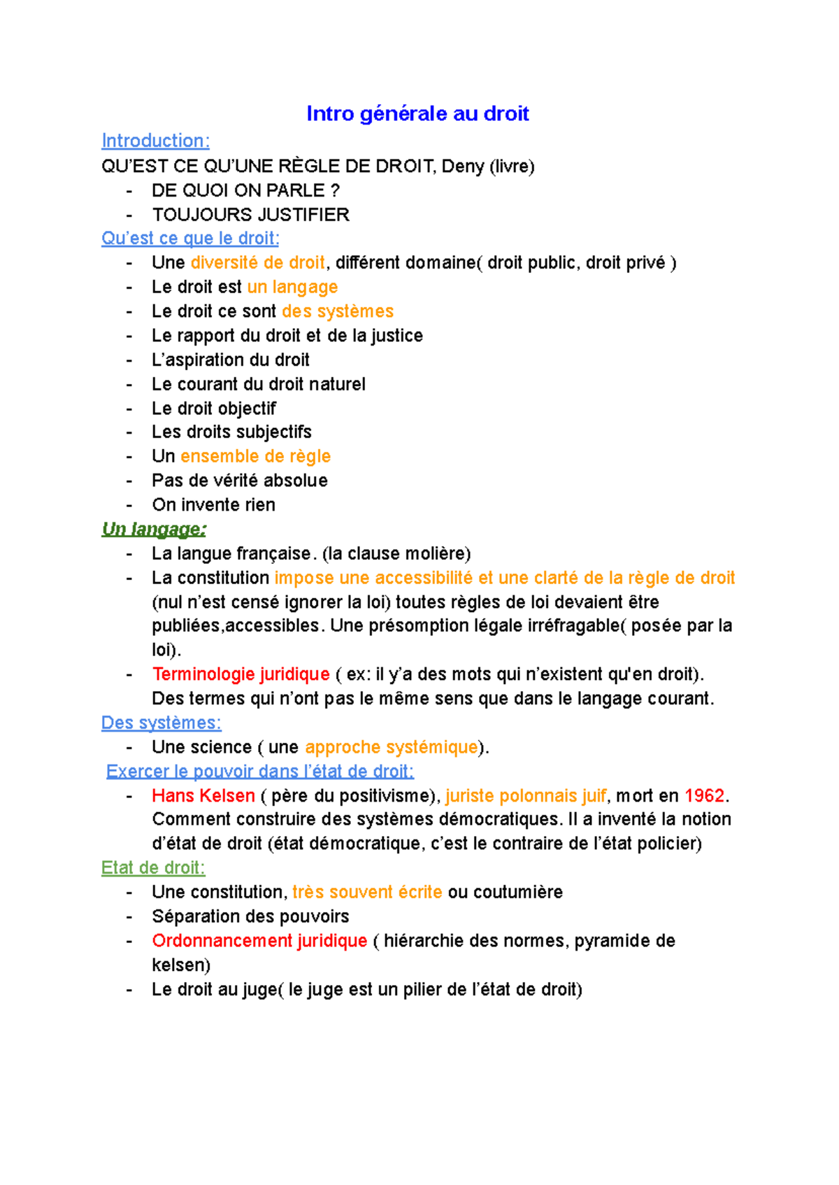 Intro Générale au Droit - Concepts et Systèmes Juridiques - Studocu