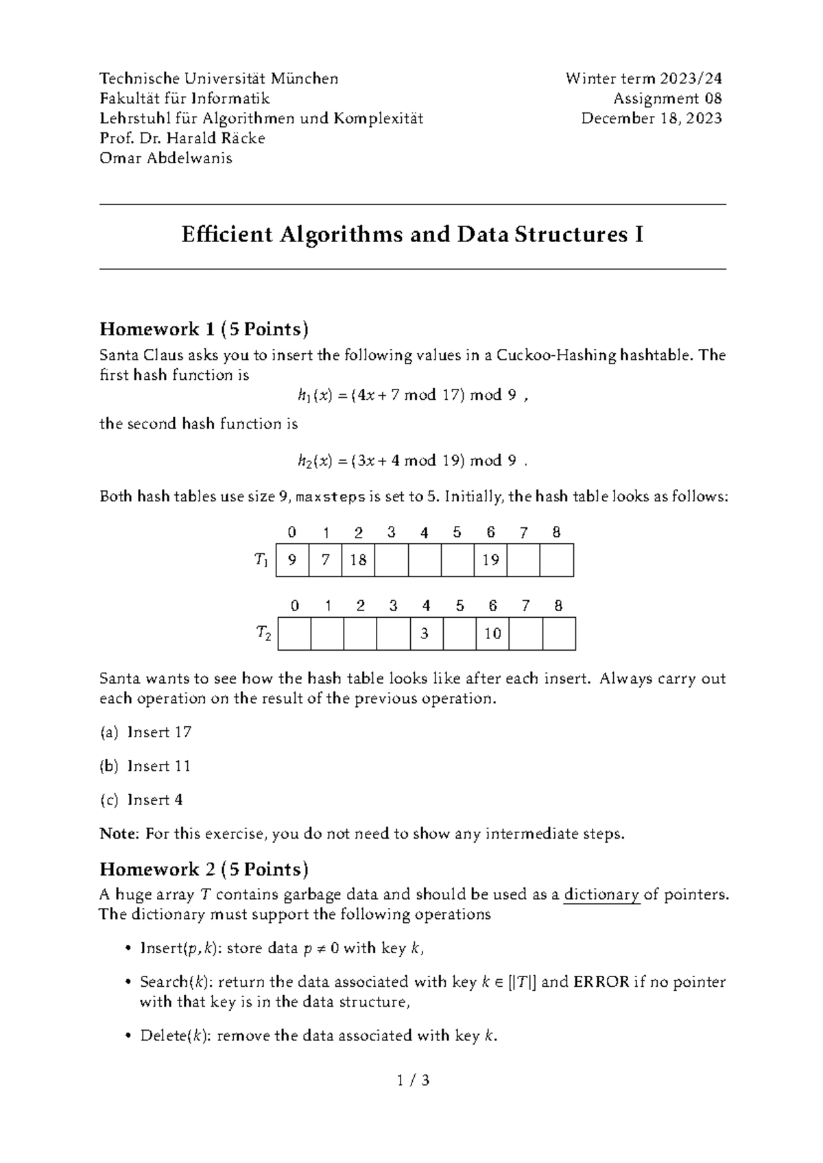 L12 - Efficient Algorithms & Data Structures I Homework Solutions - Studocu
